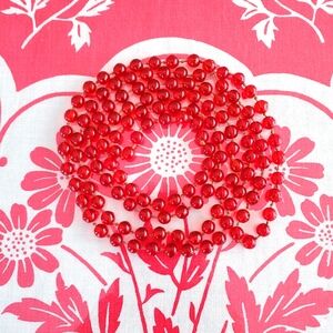 Vintage flapper style long Red glass Beaded Necklace